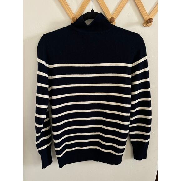 Banana Republic Sweater Women's Small Navy Striped Merino Wool Blend Mock Neck - Picture 8 of 8
